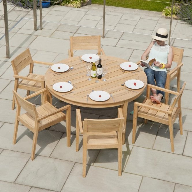 Alexander Rose Roble 6 Seater Round Dining Set with Stacking Arm Chairs