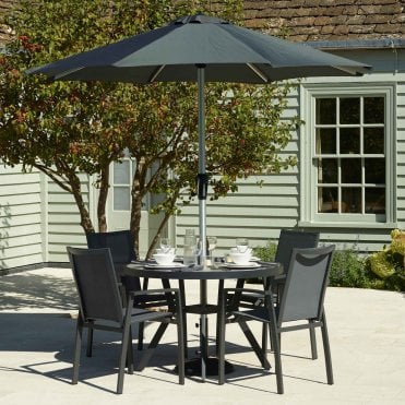 Seville 4 Seat Round Dining Set with Textilene Armchairs