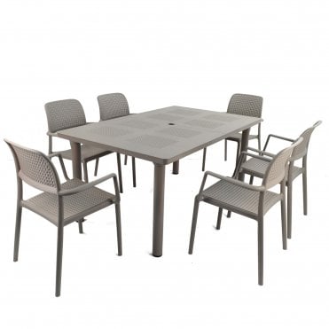 Libeccio Turtle Dove Dining Set with 6 Bora Chairs