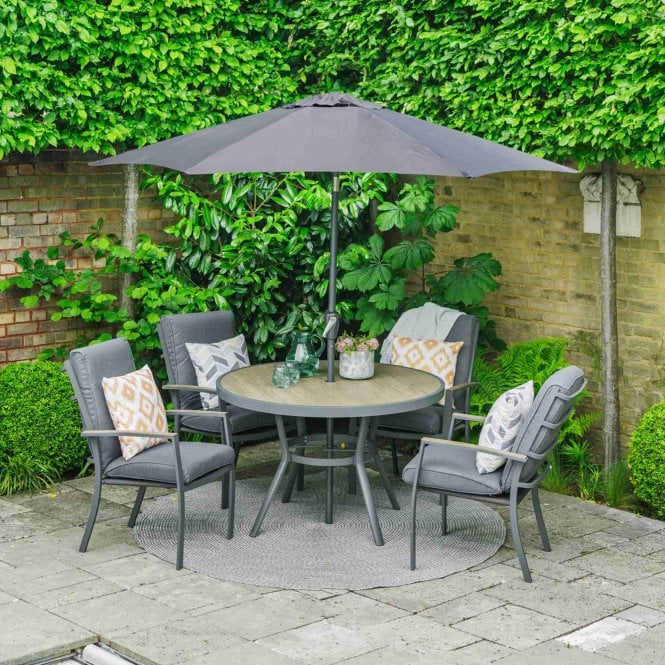 LG Outdoor Monza Highback 4 Seat Dining Set With 2.5m Parasol