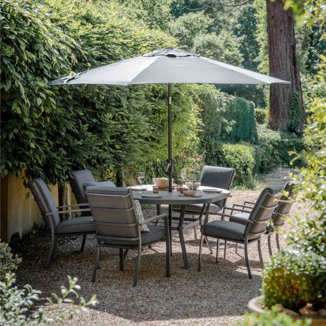 LG Outdoor Monza Highback 6 Seat Dining Set with 3m Parasol