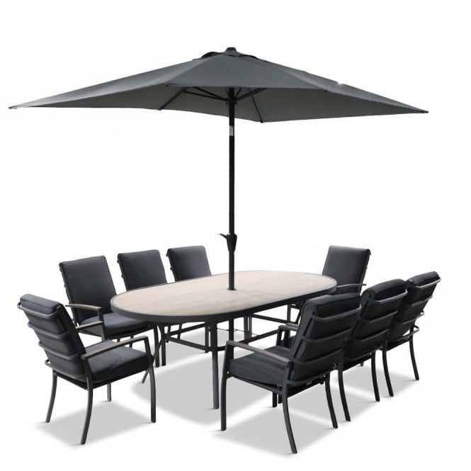 LG Outdoor Monza Highback 8 Seat Dining Set With 2m x 3m Parasol & Lazy Susan