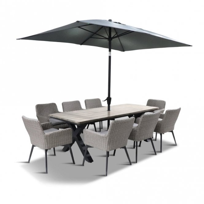 LG Outdoor Oslo 8 Seat Rectangular Dining Set with 2x3m Deluxe Parasol