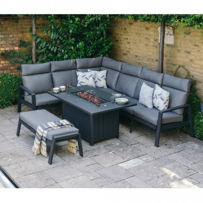 LG Outdoor Santorini Dusk Modular Dining Set with Gas Firepit Table