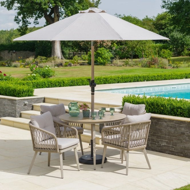 LG Outdoor Sarasota 4 Seat Round Dining Set With 2.5m Deluxe Parasol