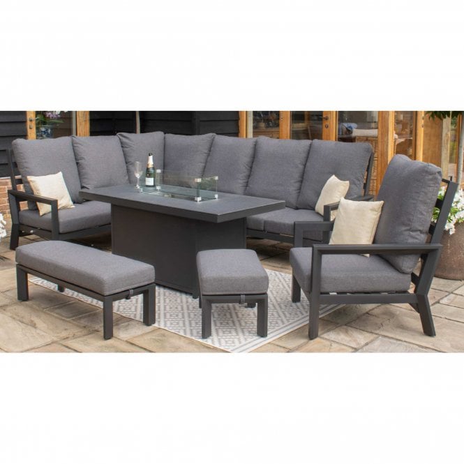 Maze Rattan Manhattan Reclining Corner Dining Set with Fire Pit and Armchair