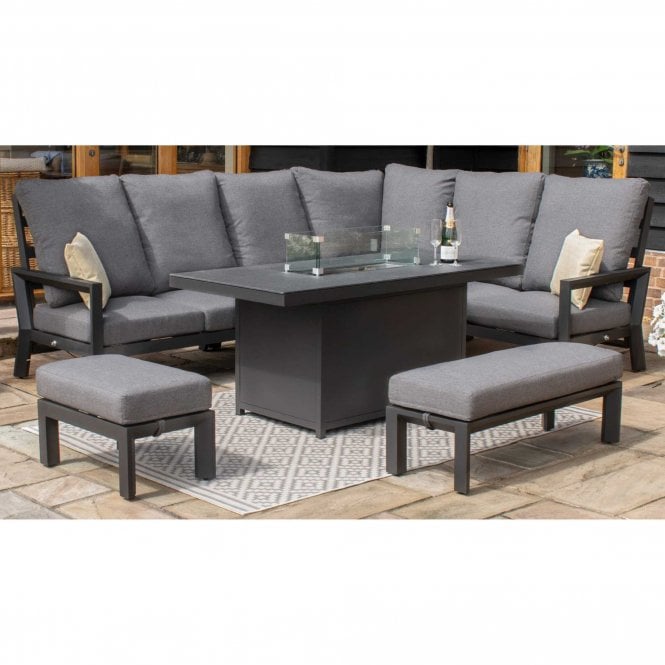 Maze Rattan Manhattan Reclining Corner Dining Set with Fire Pit