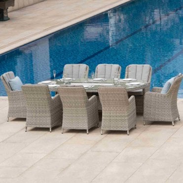 Oxford 8 Seat Oval Fire Pit Dining Set with Venice Chairs