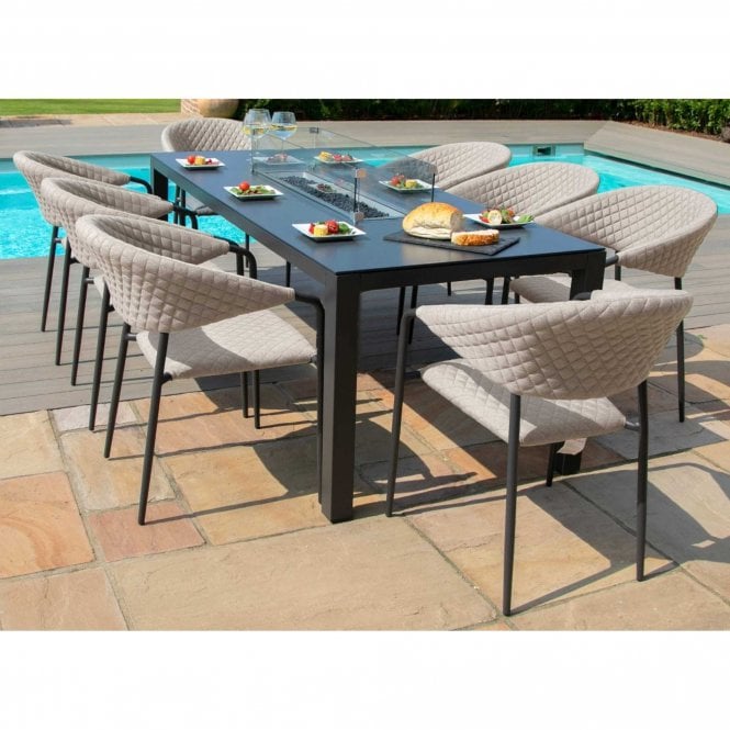 Maze Rattan Pebble 8 Seat Rectangular Fire Pit Dining Set