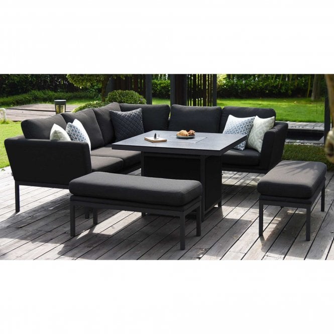 Maze Rattan Pulse Deluxe Square Corner Dining Set with Fire Pit Table