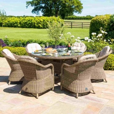 Winchester 6 Seat Round Fire Pit Dining Set with Heritage Chairs