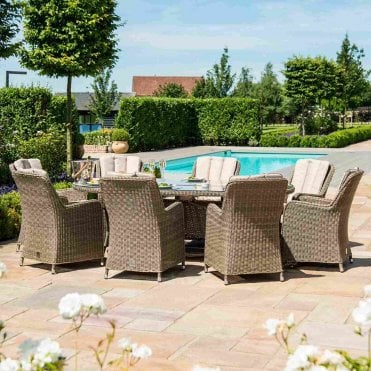 Winchester 8 Seat Oval Fire Pit Dining Set with Venice Chairs