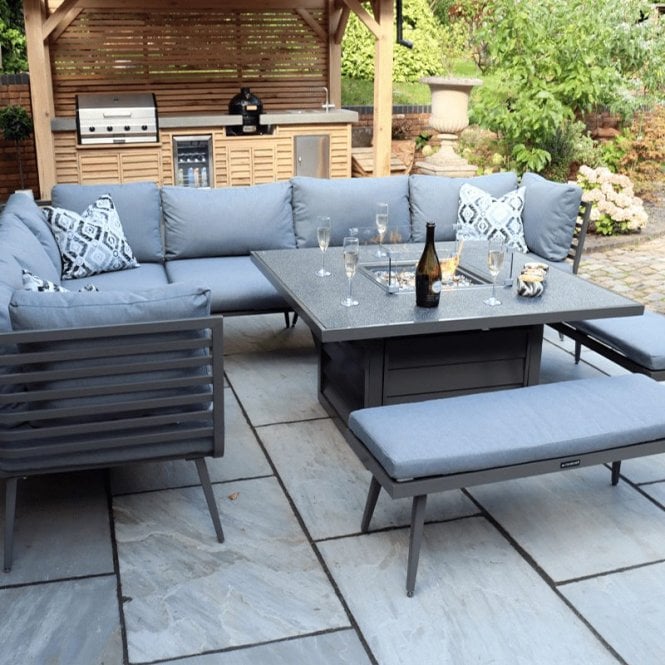 Royalcraft Mayfair Corner Lounge Set with Fire Pit Table 