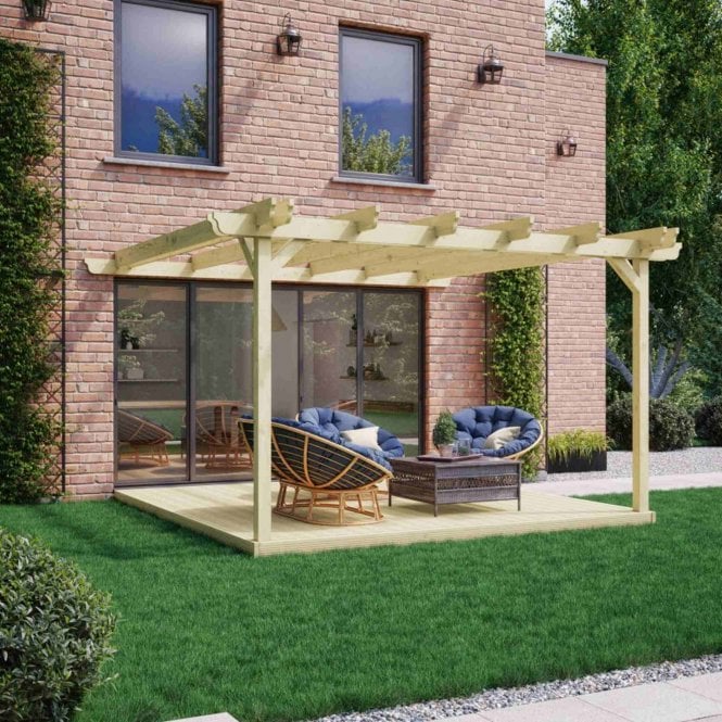 Rutland County Wall Mounted Double Garden Pergola And Decking Kit