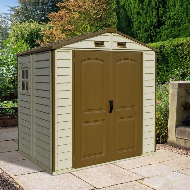 Saffron StoreAll 8x6 Vinyl Shed- Ivory/Brown 